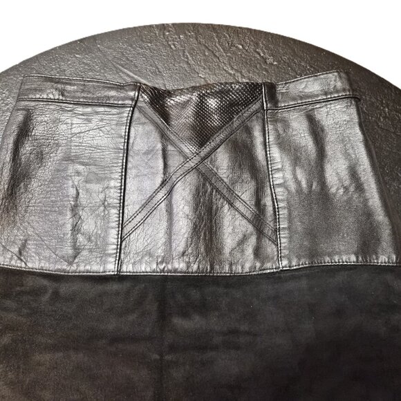 VTG 80–90s Dominic Bellissimo Lindzon Leather & Suede Skirt w/ Snakeskin Insert - Picture 2 of 7